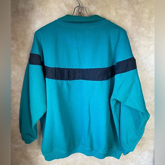 VTG 80s 90s Justin Allen Xtra Teal South Western Style Zip Collar Sweater - Picture 2 of 5
